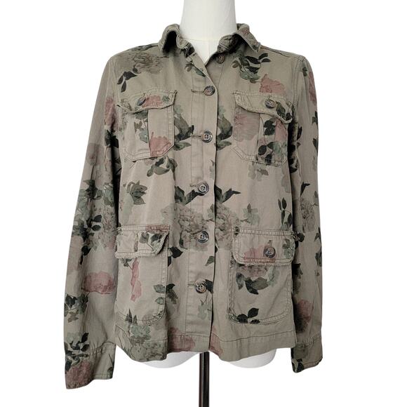 Maurices Jacket Shacket Floral Olive Green 100% Cotton Sz S Gorpcore Casual Boho - Picture 1 of 7